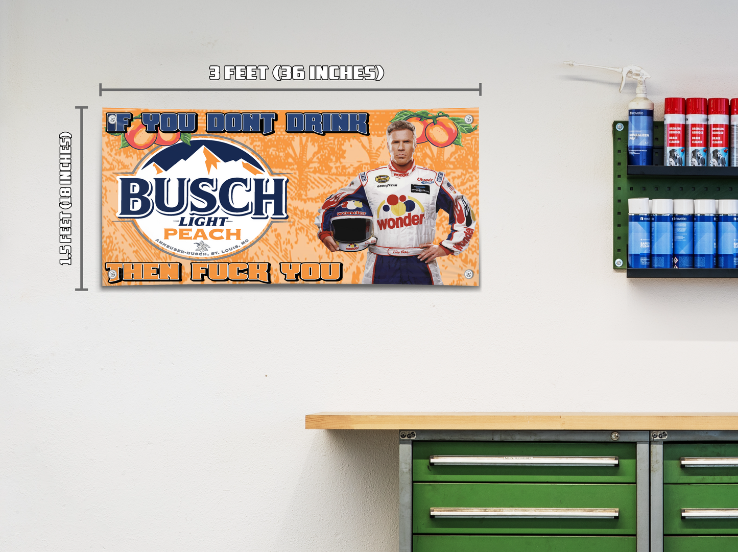 Busch Light Peach Ricky Bobby (1.5ft x 3ft) Small Banner