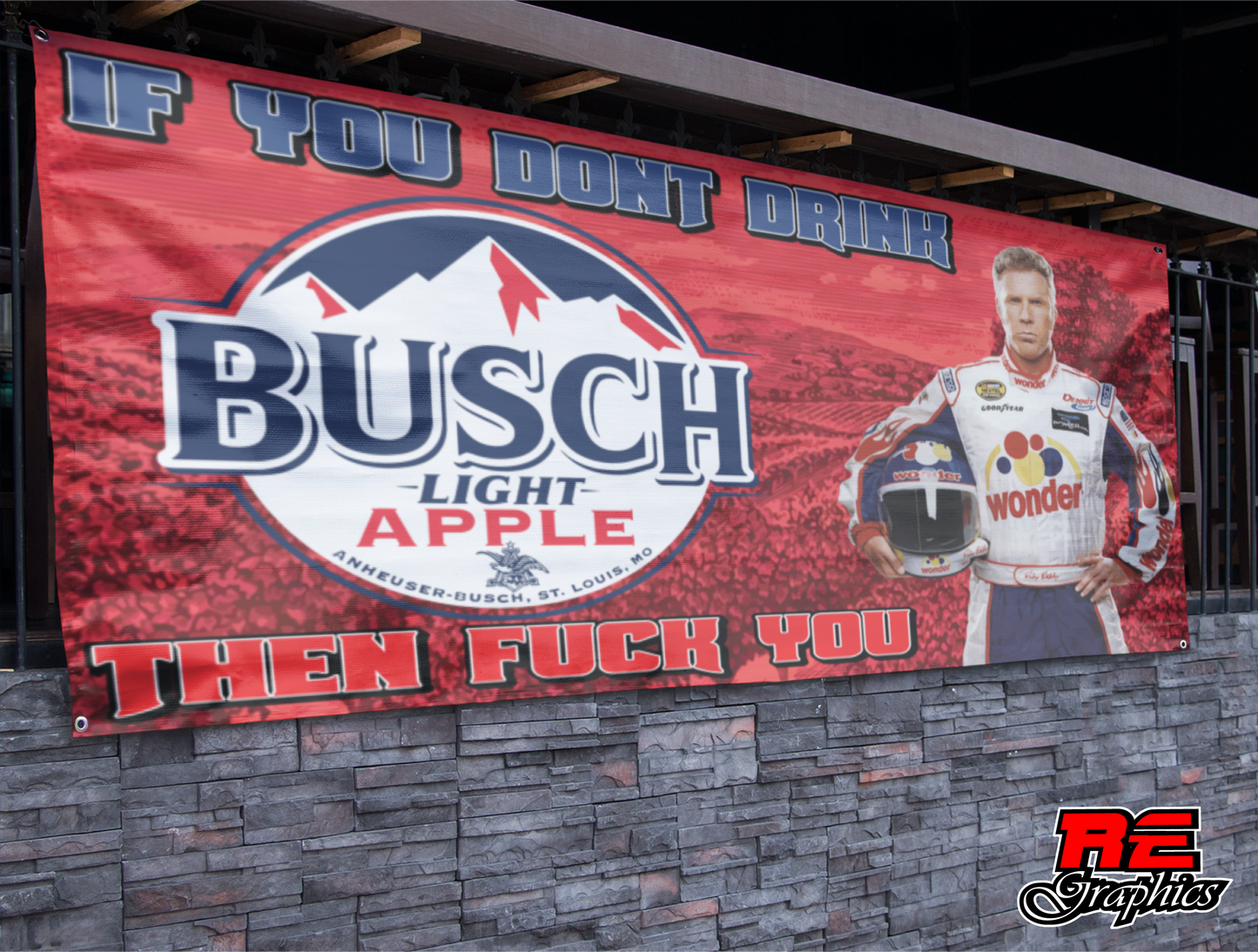 Busch Light Apple Ricky Bobby Banner - 2.5ft x 5ft
