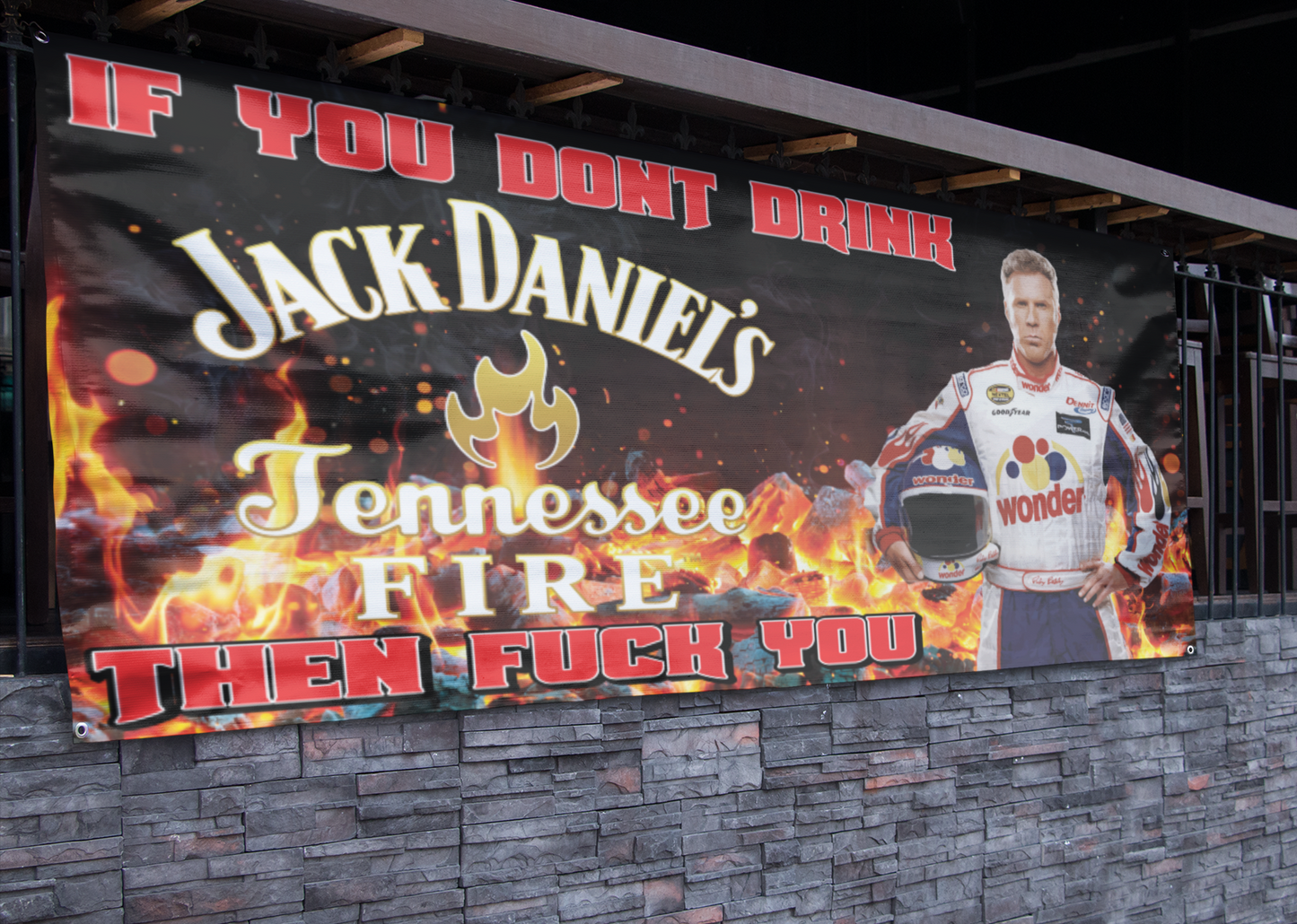 Jack Daniels Tennessee Fire Ricky Bobby (2.5ft x 5ft) Banner