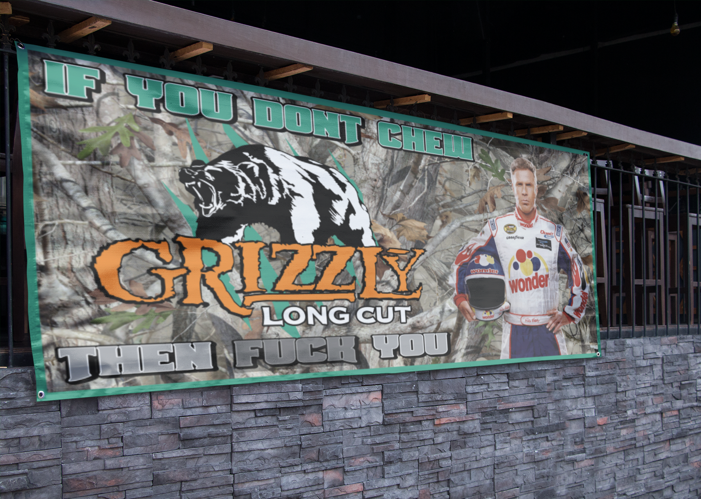 Ricky Bobby Grizzly Long Cut Camo Banner - 2.5ft x 5ft